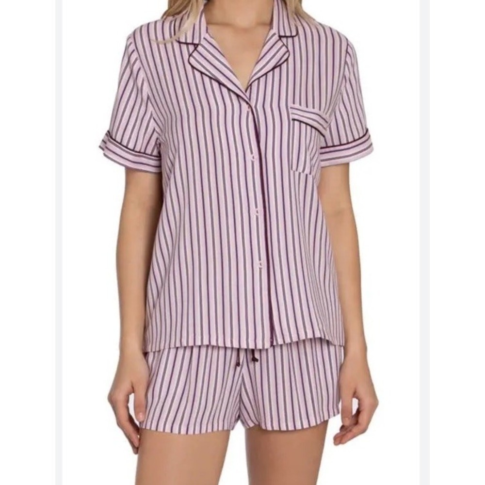 In Bloom by Jonquil Beautiful Dreamer Stripe Pajama‎ Set XL Pink Rayon Shorts